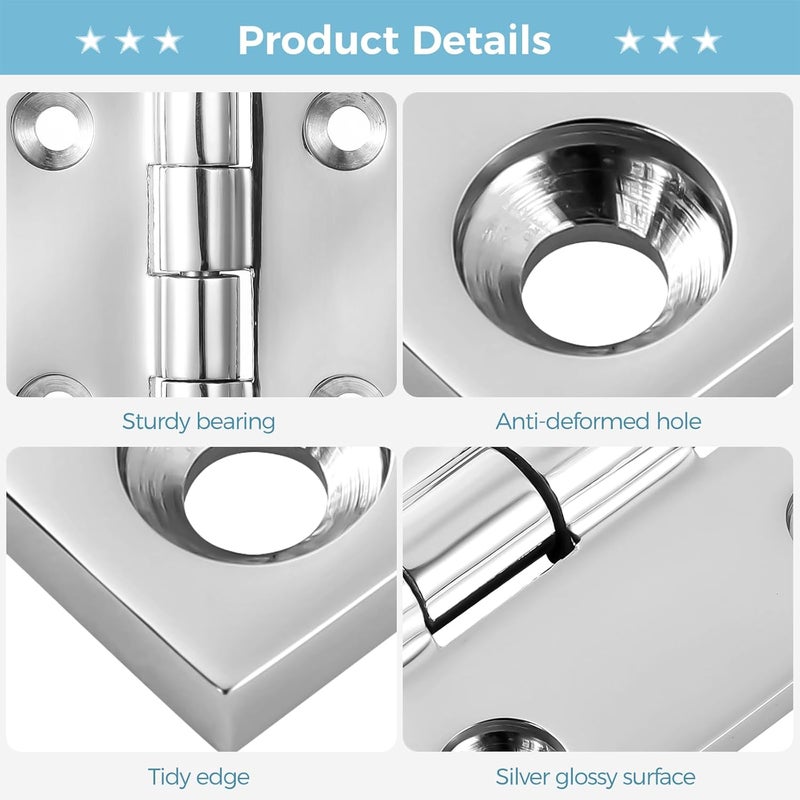 yeesport 4 PCS Boat Hinges, Stainless Steel Marine Grade, 2 x 2 Inches, No Noise Smooth Heavy Duty 316 Stainless Steel Hinges with Screws - Image 5